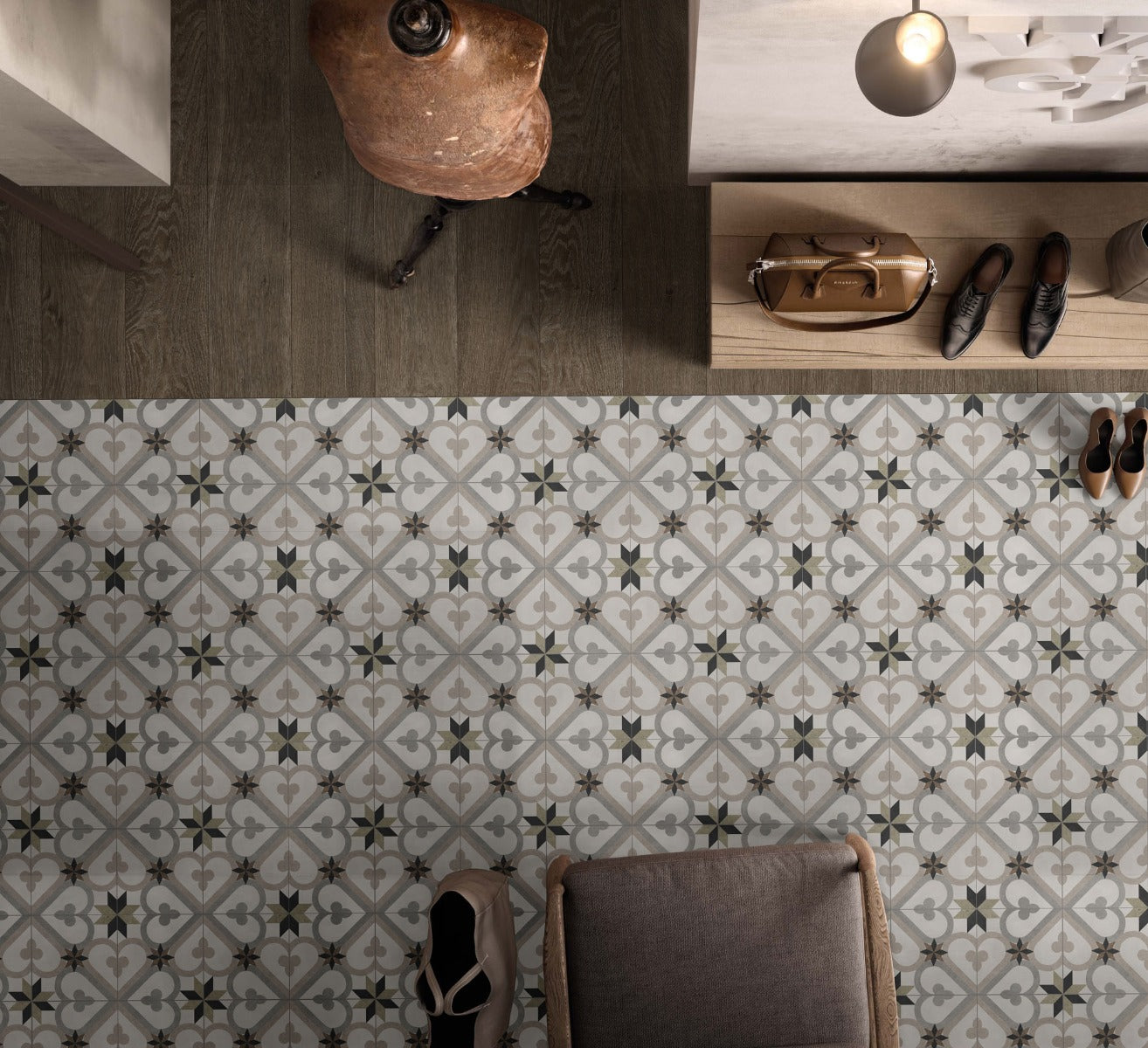 Cadaques 45 x 45cm, multi-colour matt tile at Irwin Tiles