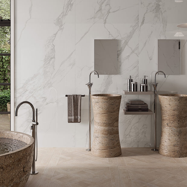 Calacatta Extra White Book Match (Set of 2 - A+B) 100 x 260cm, matt tile at Irwin Tiles