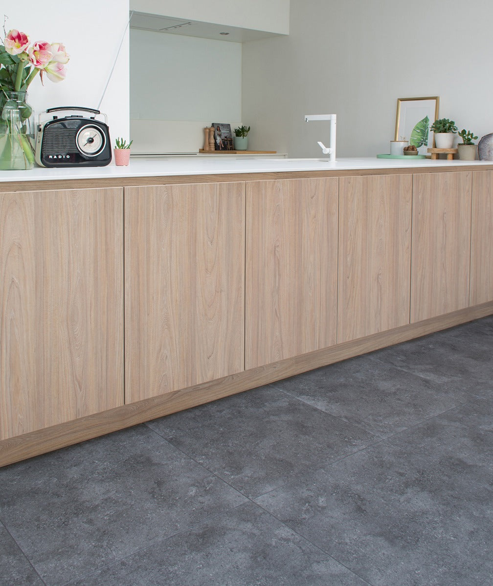 Caldera Tile Basalt Luxury Parquet Vinyl 61.5 x 61.5cm, grey luxury click vinyl flooring at Irwin Tiles