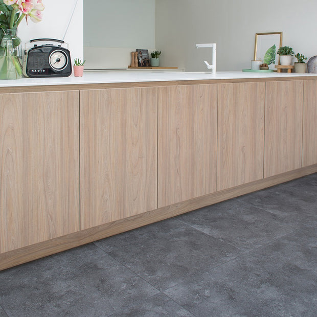 Caldera Tile Basalt Luxury Parquet Vinyl 61.5 x 61.5cm, grey luxury click vinyl flooring at Irwin Tiles