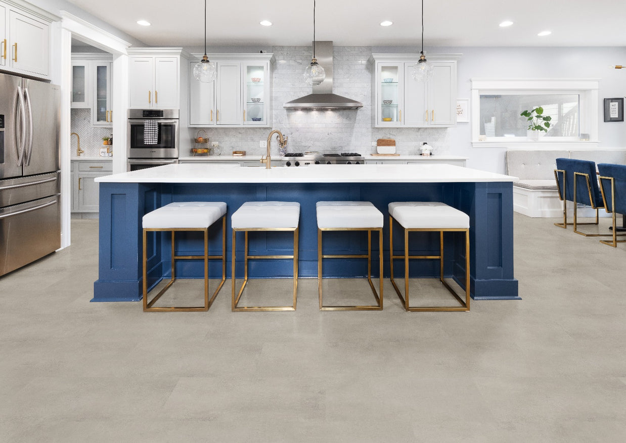 Caldera Concrete Pearl Luxury Parquet Vinyl LVT, luxury click vinyl flooring for kitchens, hallways and living at Irwin Tiles