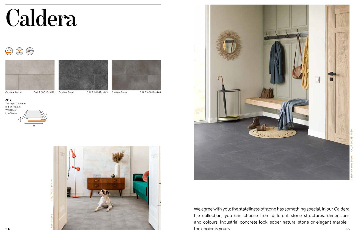 Caldera Tile Basalt Luxury Parquet Vinyl 61.5 x 61.5cm, grey luxury click vinyl flooring from Irwin Tiles, Co. Monaghan
