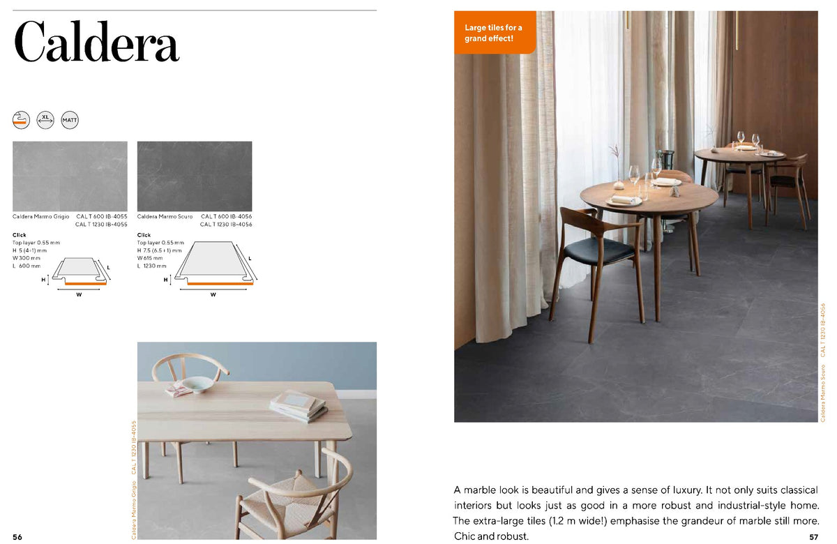 Caldera Tile Marmo Scuro Luxury Parquet Vinyl 61.5x123cm, grey luxury click vinyl flooring from Irwin Tiles, Co. Monaghan