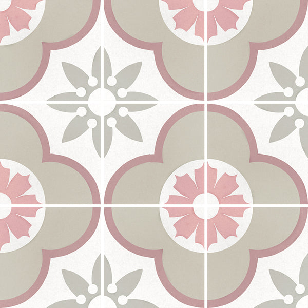 Caprice Deco Flower Pastel 20x20cm, pink matt tile at Irwin Tiles