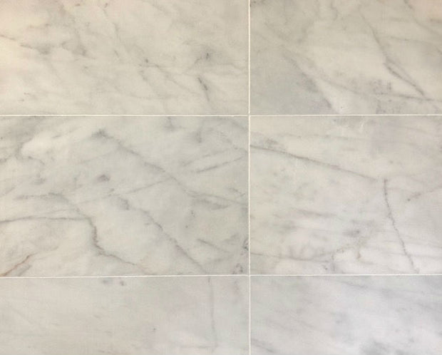 Cararra Bianco Marble Honed 60x30cm (18mm Thickness), natural stone tile at Irwin Tiles
