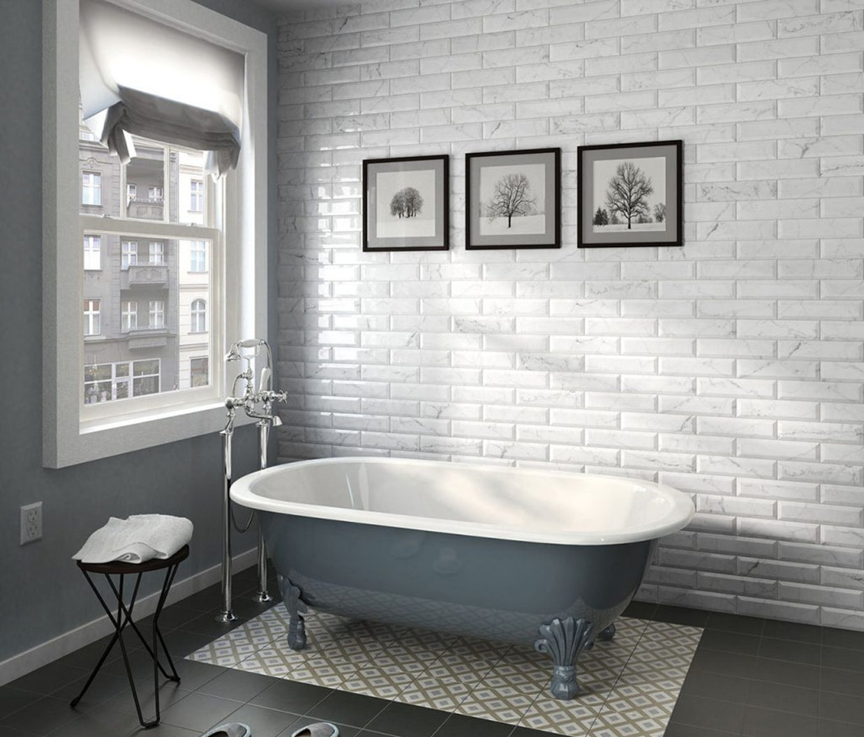 Carrara Metro Glossy Bevelled 7.5 x 30cm, white wall tile at Irwin Tiles