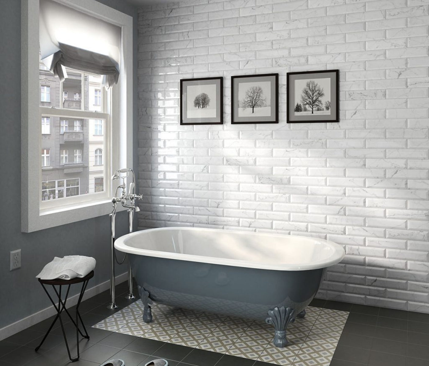 Carrara Metro Glossy Bevelled 7.5 x 30cm, white wall tile at Irwin Tiles