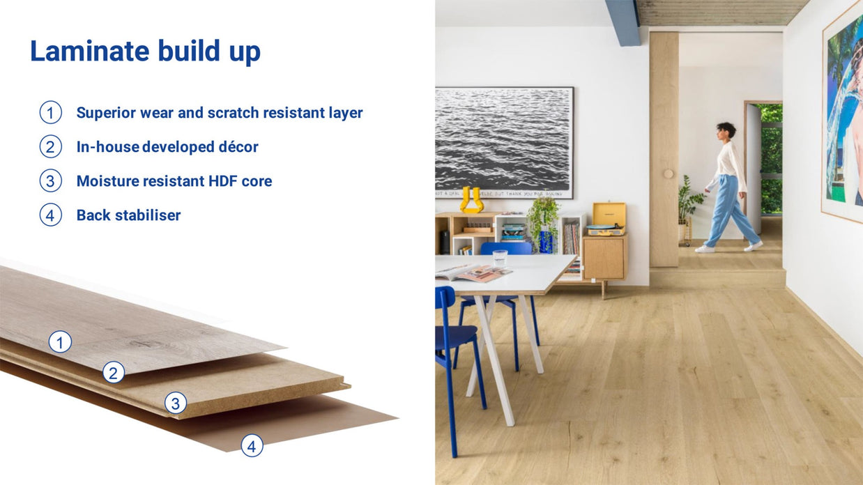 Quickstep Patina Classic Oak Light Laminate 8mm, laminate flooring for kitchens, hallways and living at Irwin Tiles, view 8