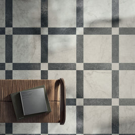 Livingstone Gold with Livingstone Nero & Gold Corner Trellis, porcelain tile at Irwin Tiles