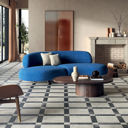 Livingstone Gold with Livingstone Nero & Gold Corner Trellis, matt tile at Irwin Tiles