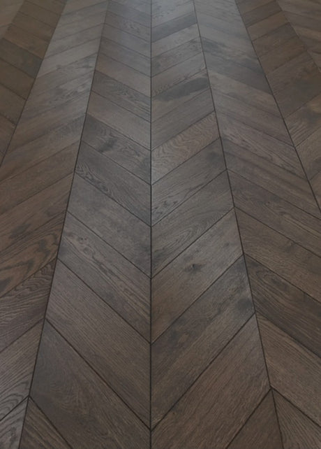 Chevron Oak Bastille Solid, oiled solid wood flooring at Irwin Tiles