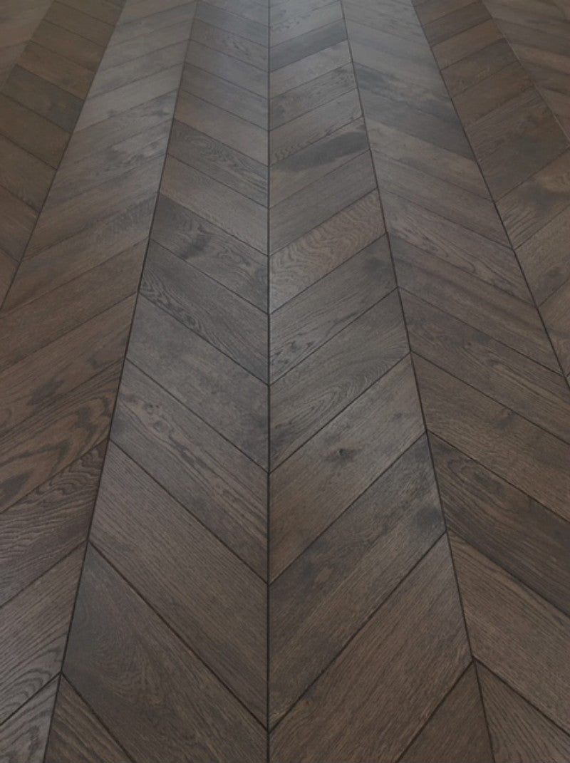 Chevron Oak Bastille Solid, oiled solid wood flooring at Irwin Tiles