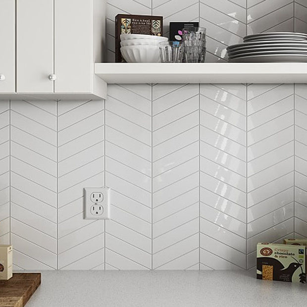 Chevron White Glossy 18.6 x 5.2cm, tile at Irwin Tiles