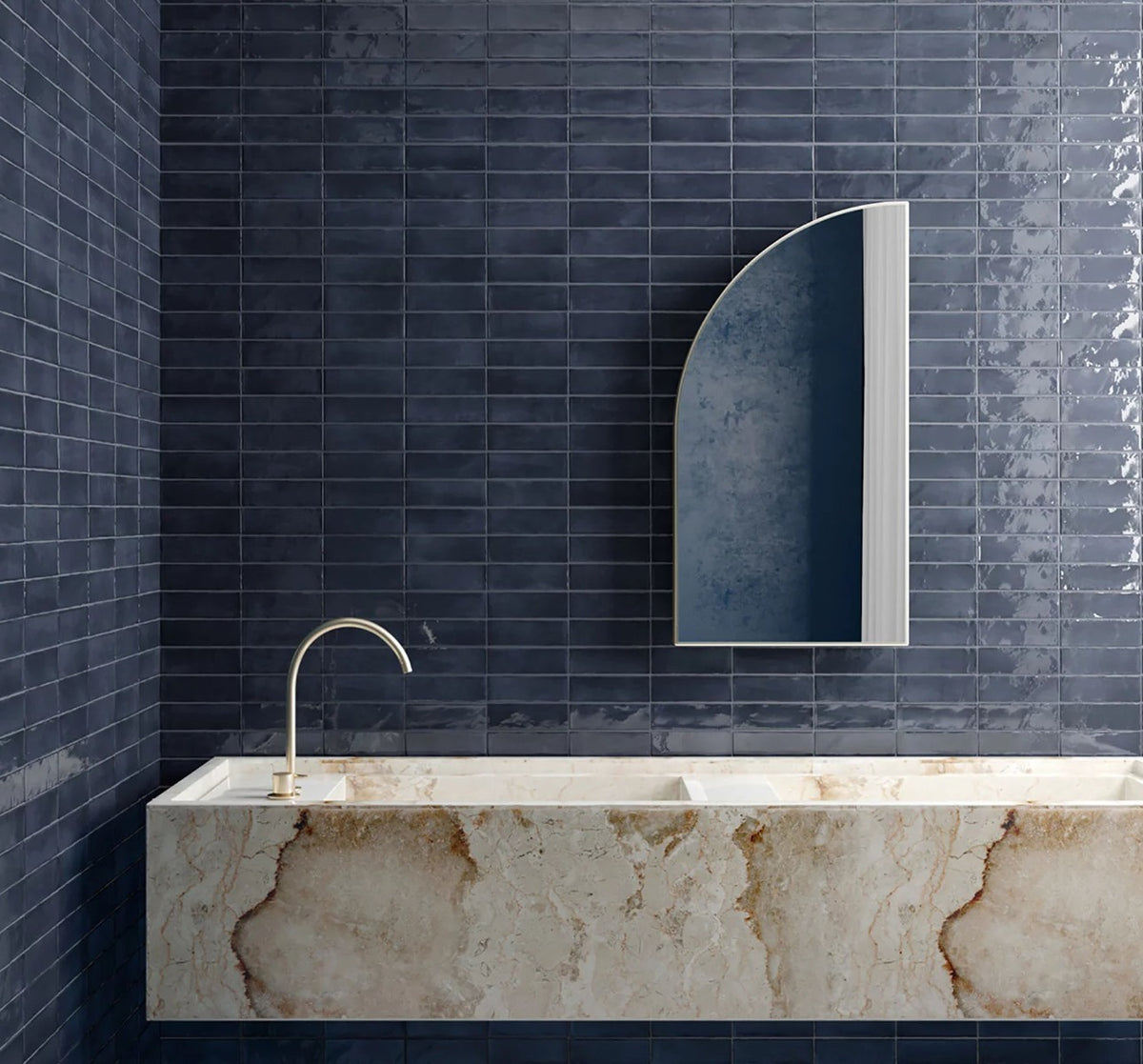 Coco Blue Night Glossy 5 x 15cm, porcelain tile for kitchens, bathrooms and hallways at Irwin Tiles