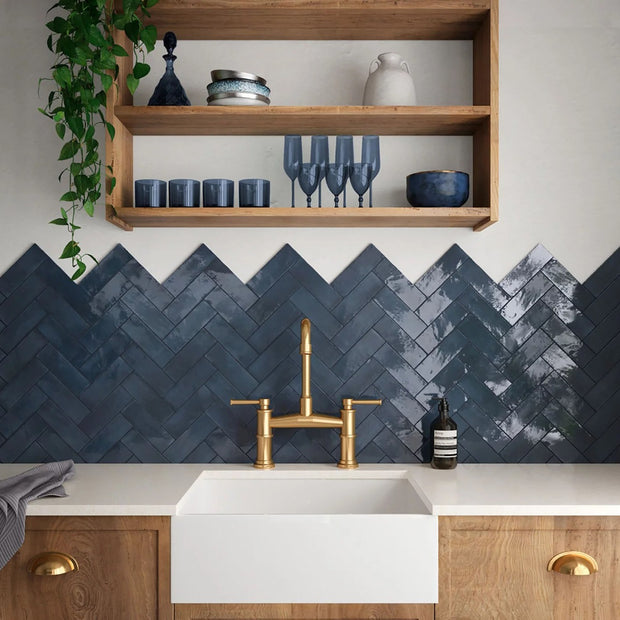 Coco Blue Night Glossy 5 x 15cm, porcelain tile at Irwin Tiles