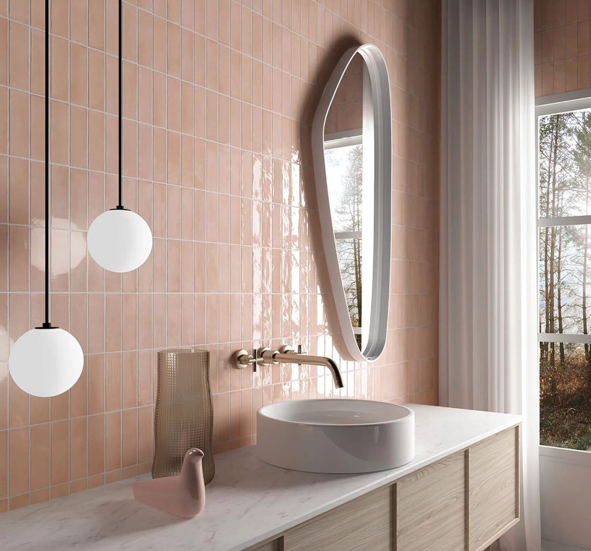 Coco Orchard Pink Glossy 5 x 15cm, porcelain wall tile at Irwin Tiles