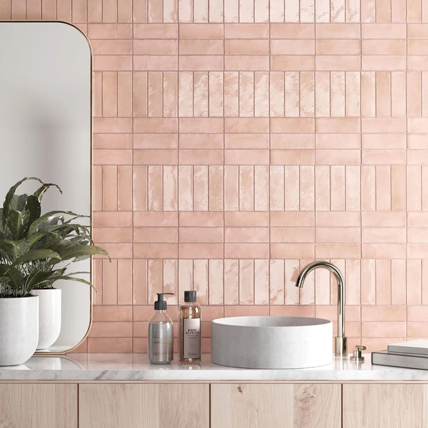 Coco Orchard Pink Matt 5 x 15cm, tile for kitchens, bathrooms and hallways at Irwin Tiles