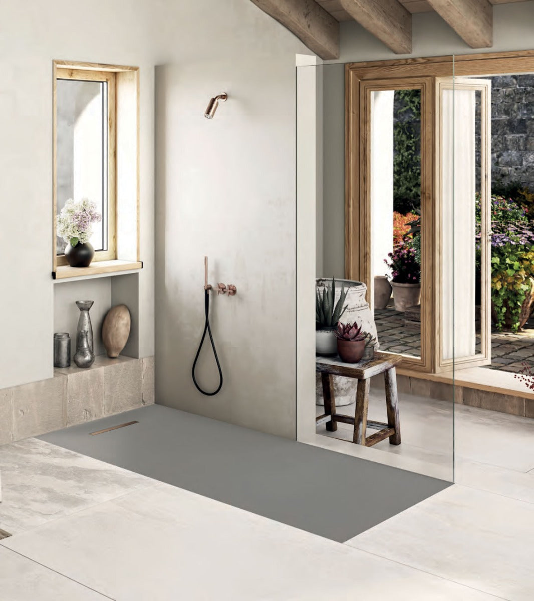 SolidSoft Rectangular Concrete Flexible Shower Tray Linear Drain, flexible shower tray for tiled shower at Irwin Tiles