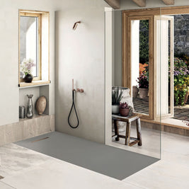 SolidSoft Rectangular Concrete Flexible Shower Tray Linear Drain, flexible shower tray for tiled shower at Irwin Tiles