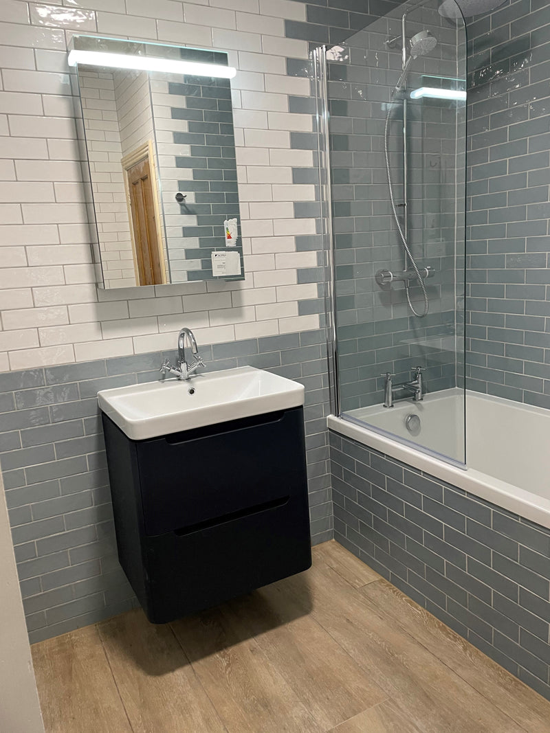 Country Ash Blue 20x6.5cm, gloss wall tile for kitchen walls and splashbacks at Irwin Tiles