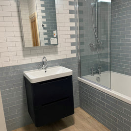 Country Ash Blue 20x6.5cm, gloss wall tile for kitchen walls and splashbacks at Irwin Tiles