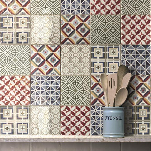 Deco Country Patchwork 13.2x13.2cm, multi-colour gloss wall tile at Irwin Tiles