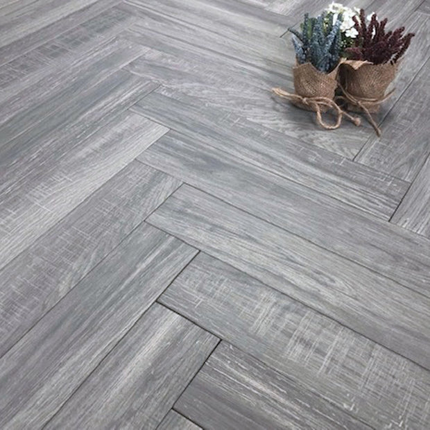 Cracovia Gris Wood Effect Herringbone, porcelain tile in 10x49cm at Irwin Tiles