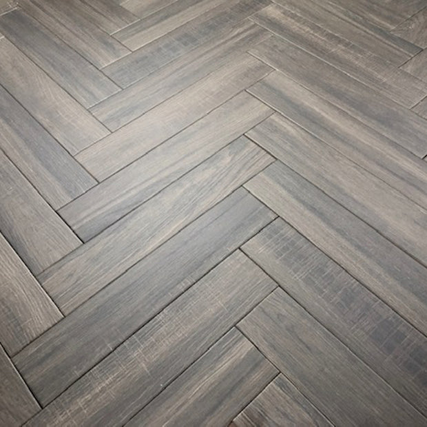 Cracovia Wengue Wood Effect Herringbone, dark wood effect matt tile at Irwin Tiles