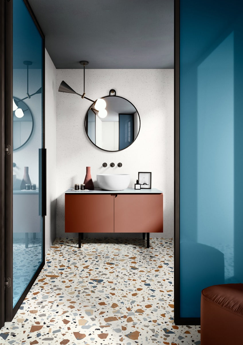 Deconcrete De-Maxi White 90 x 90cm, terrazzo tile at Irwin Tiles