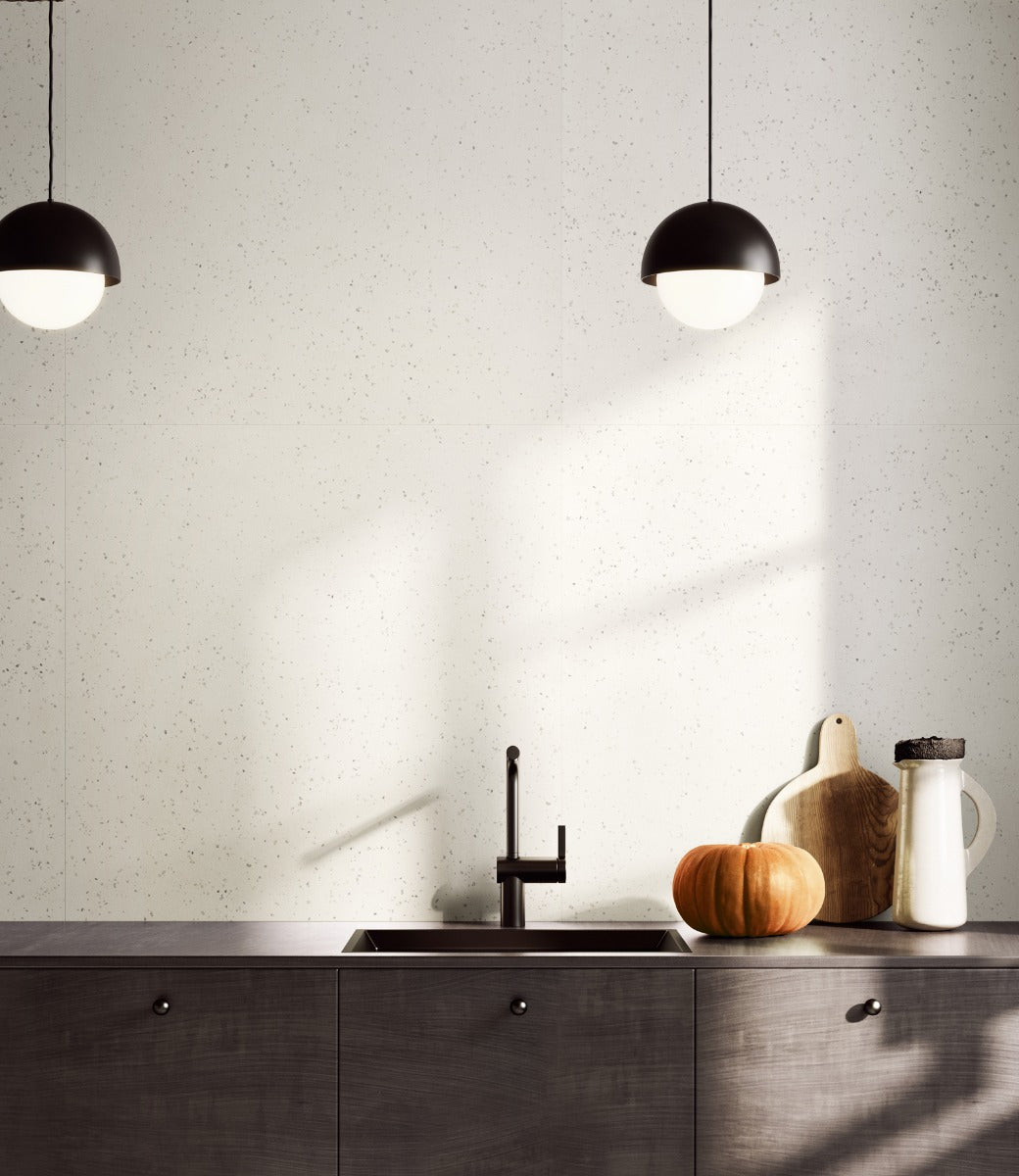 Deconcrete De-Micro White 90 x 90cm, terrazzo tile at Irwin Tiles