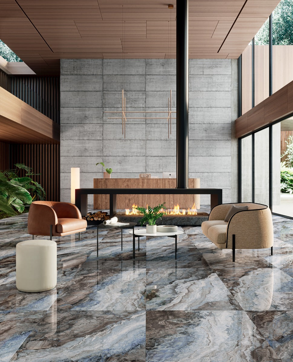 Mystic Ocean Krystal Finish 90 x 180cm, gloss porcelain tile for kitchens, bathrooms and hallways at Irwin Tiles