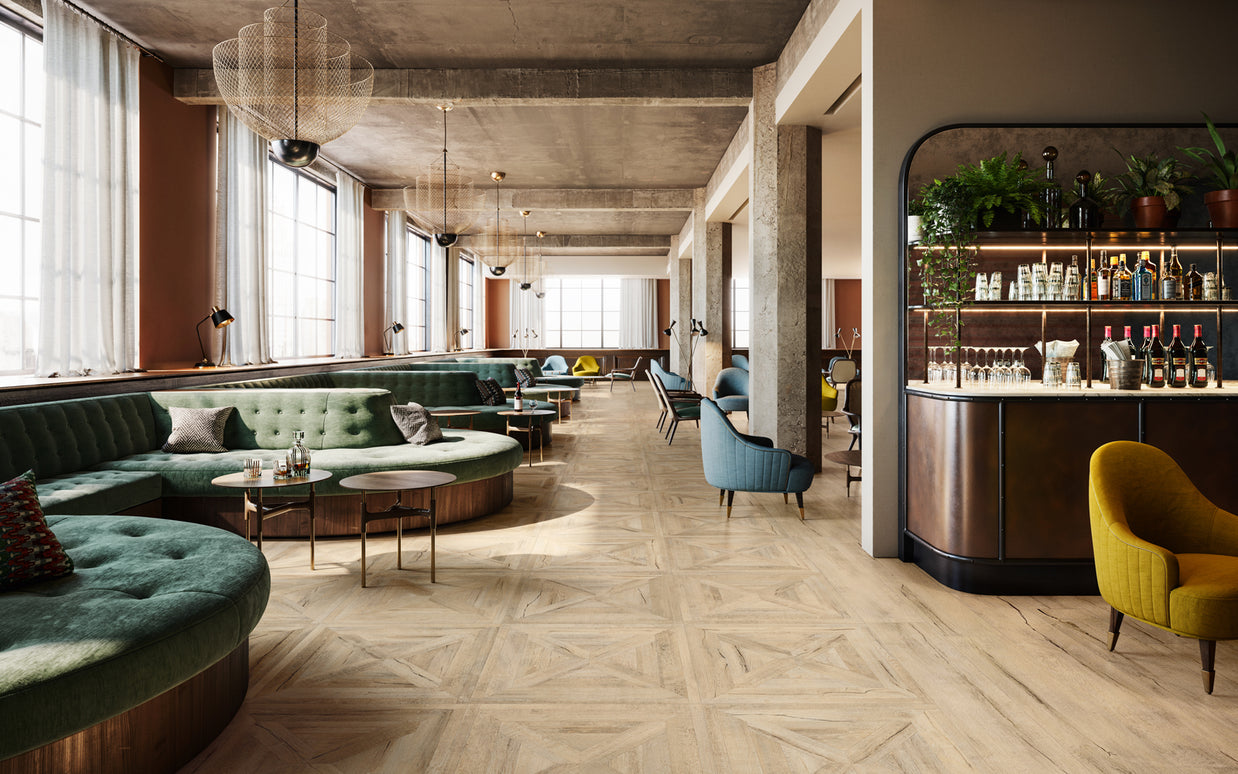 Ricordi Charme (02) 90 x 90cm, light wood effect tile from Irwin Tiles, Co. Monaghan