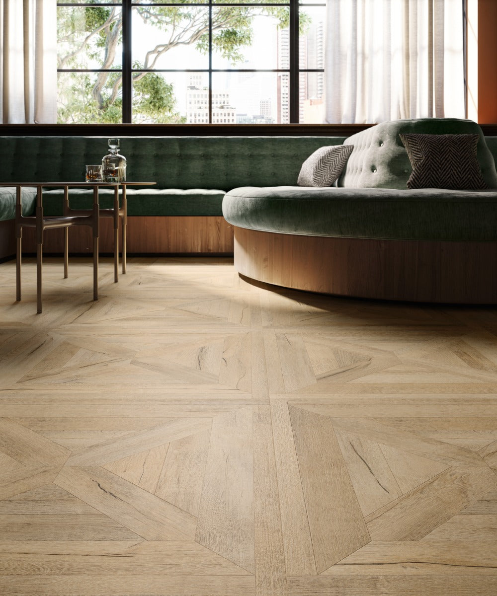 Ricordi Charme (02) 90 x 90cm, light wood effect matt tile at Irwin Tiles
