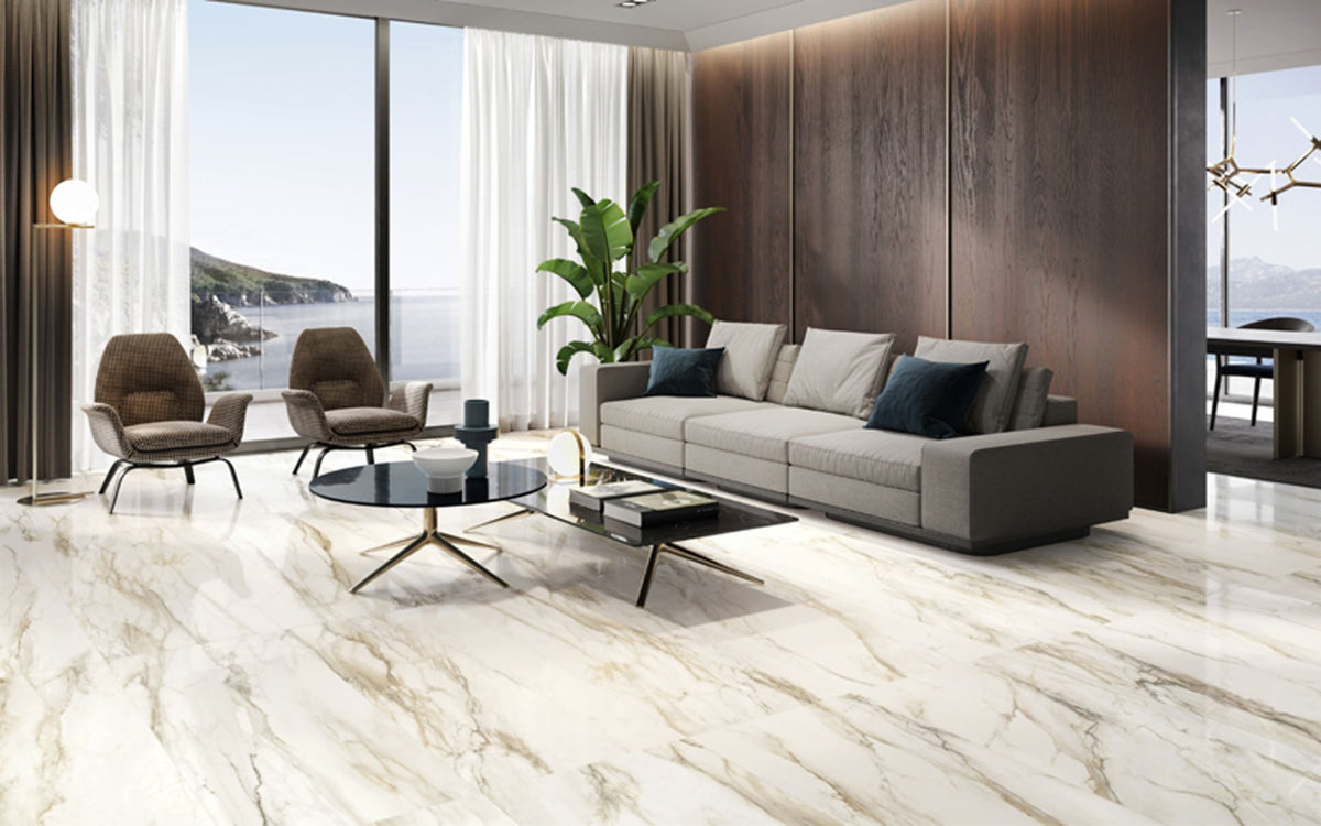 Trumari Gold (Krystal Finish) 90 x 180cm, porcelain tile at Irwin Tiles