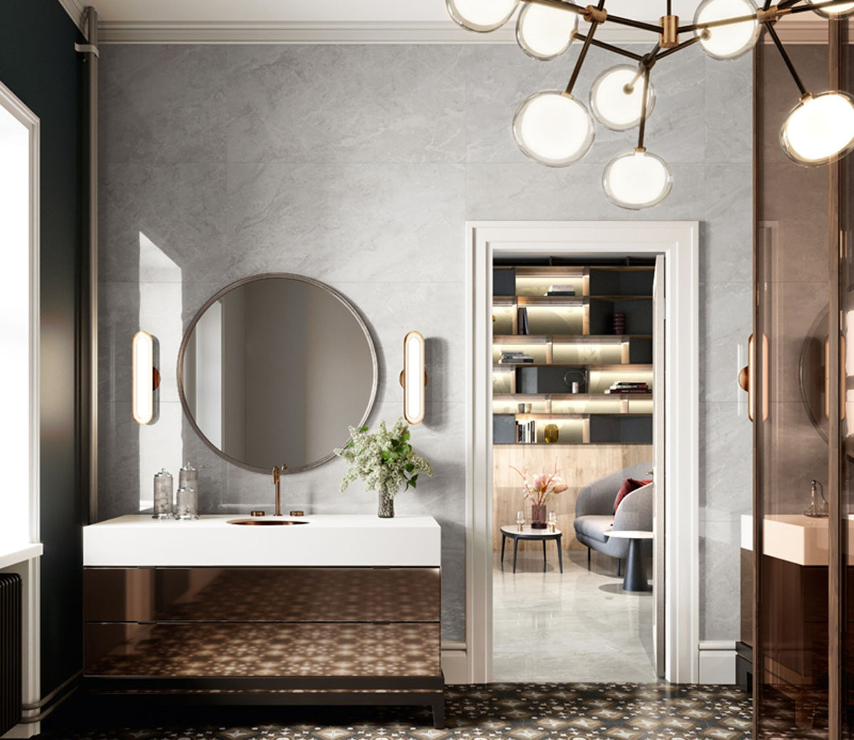Trumari Silver (Krystal Finish) 90 x 180cm, gloss tile at Irwin Tiles