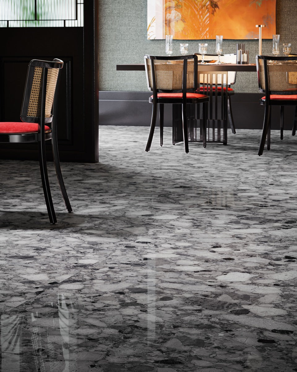 Venistone Dark Glossy 89 x 89cm, grey tile at Irwin Tiles