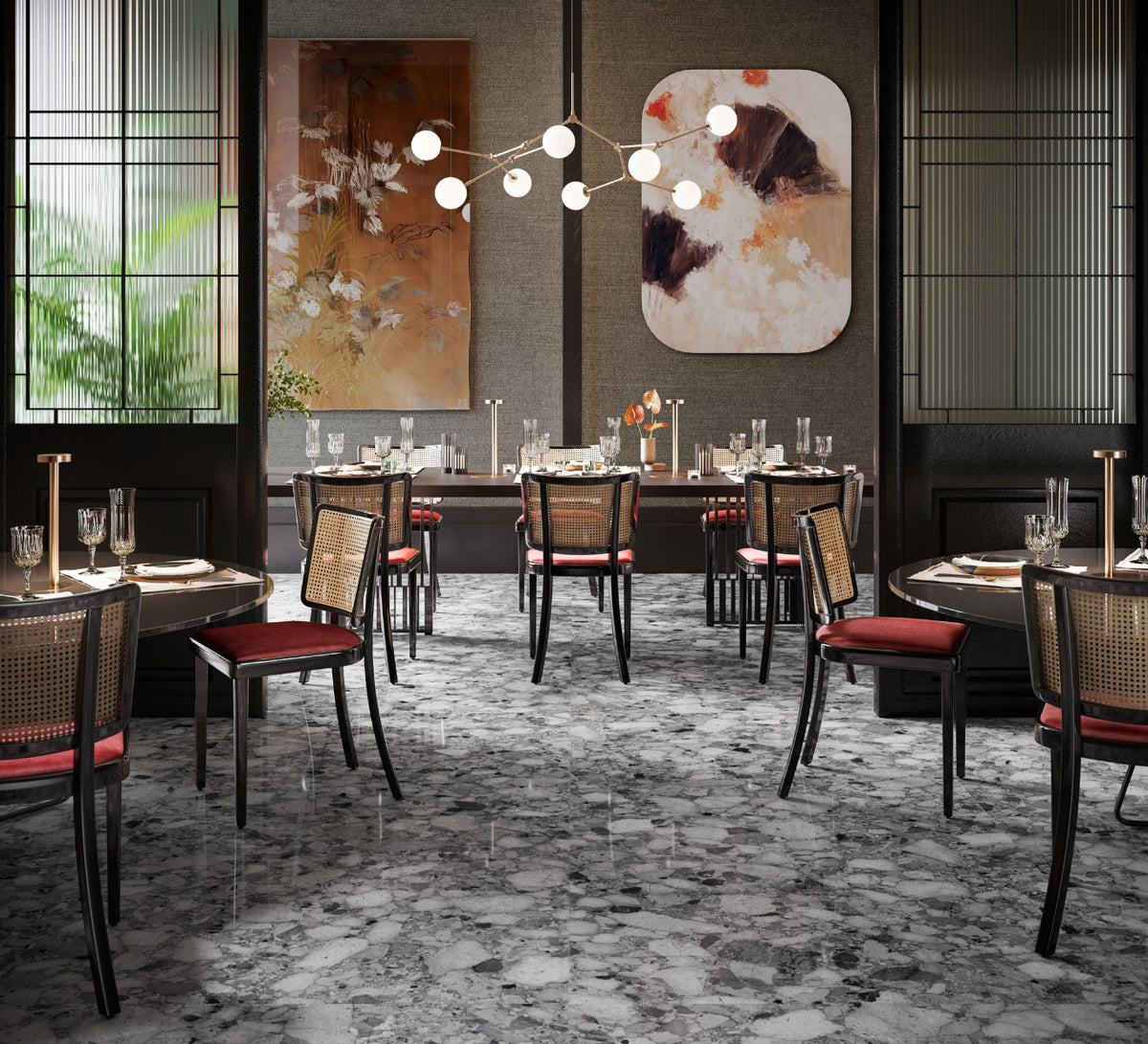 Venistone Dark Glossy 89 x 89cm, porcelain tile for kitchens, bathrooms and hallways at Irwin Tiles
