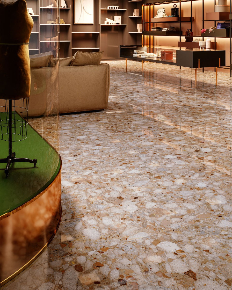 Venistone Gold Glossy 89 x 89cm, porcelain tile sold by the box at Irwin Tiles