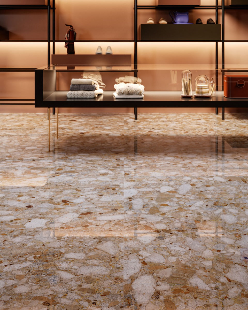 Venistone Gold Glossy 89 x 89cm, tile stocked at Irwin Tiles, Castleblayney
