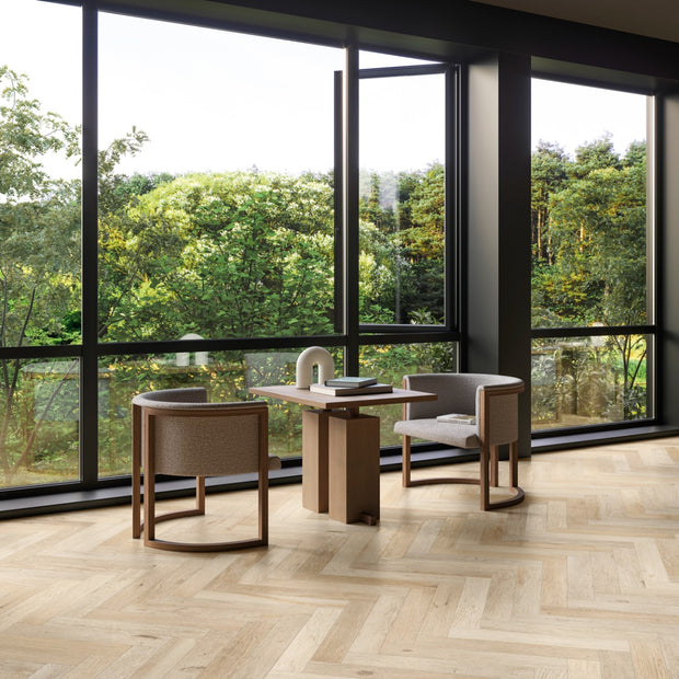 Yorkwood Honey Herringbone 10x60cm, porcelain tile at Irwin Tiles