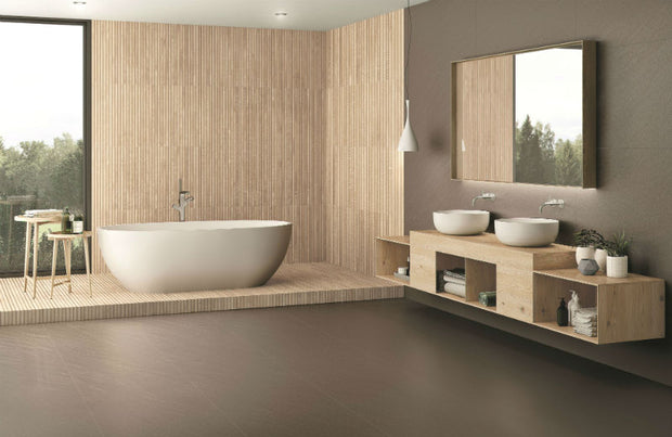 Titanium Greige - Brushed Metal Finish 60 x 120cm, matt tile at Irwin Tiles
