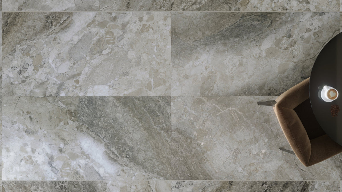 Dreamy Mocha 100 x 100cm, matt porcelain tile for bathroom and other wet floors at Irwin Tiles