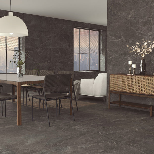 E Rock Charcoal 60x120cm, matt porcelain tile for bathroom and other wet floors at Irwin Tiles, view 11
