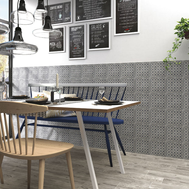 Decor Evo Ciano Sogg B 20x20cm, blue matt tile at Irwin Tiles