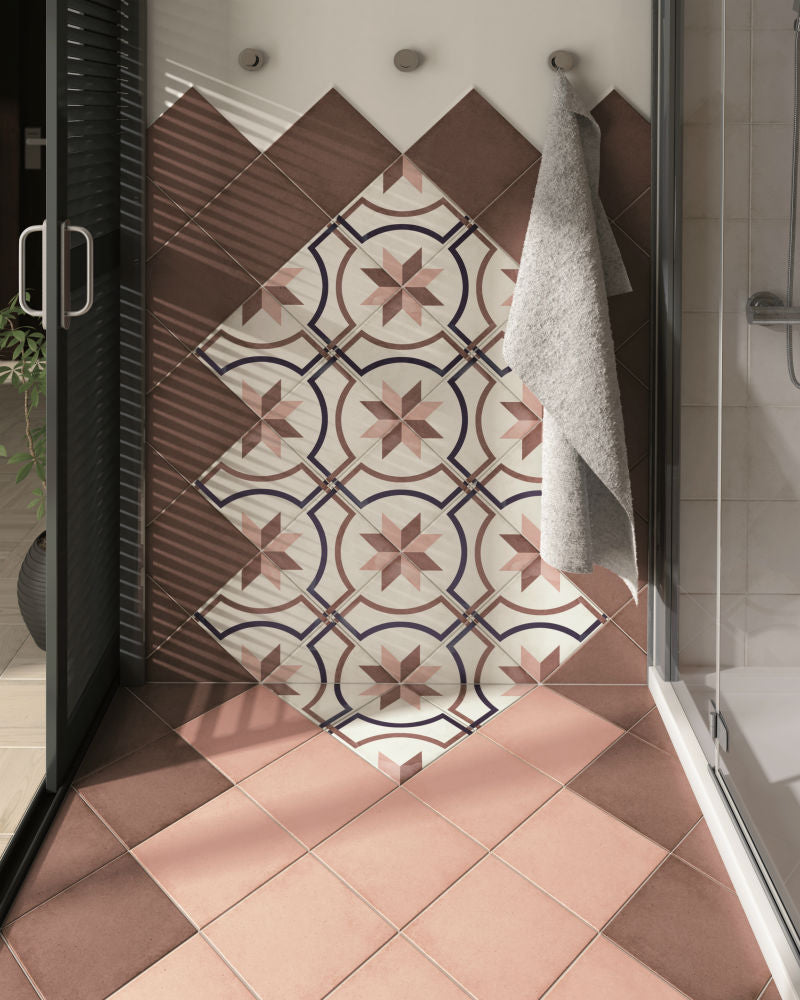 Art Nouveau Embassy Colour 20x20cm, pink matt tile at Irwin Tiles