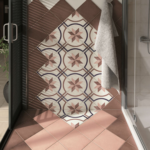 Art Nouveau Embassy Colour 20x20cm, pink matt tile at Irwin Tiles
