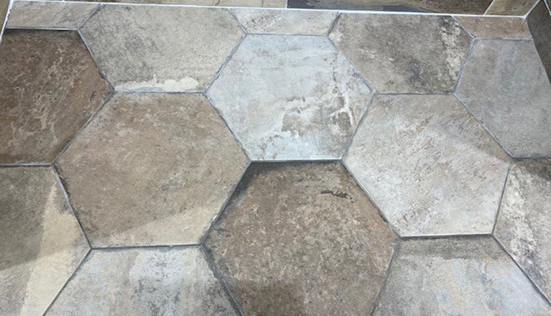Engelberg Summer Hexagon 45 x 45cm, grey matt tile at Irwin Tiles