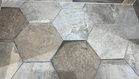 Engelberg Summer Hexagon 45 x 45cm, grey matt tile at Irwin Tiles