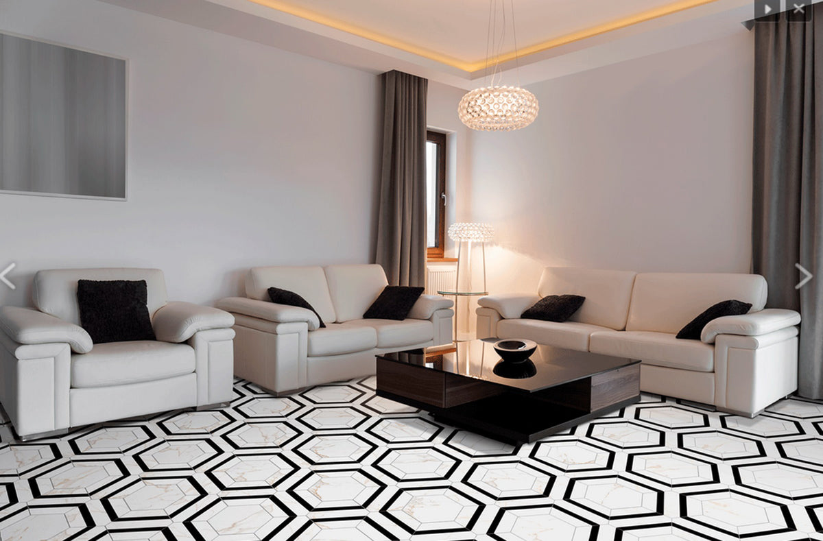 Dortmund Hex & Essen Hex, black matt tile at Irwin Tiles