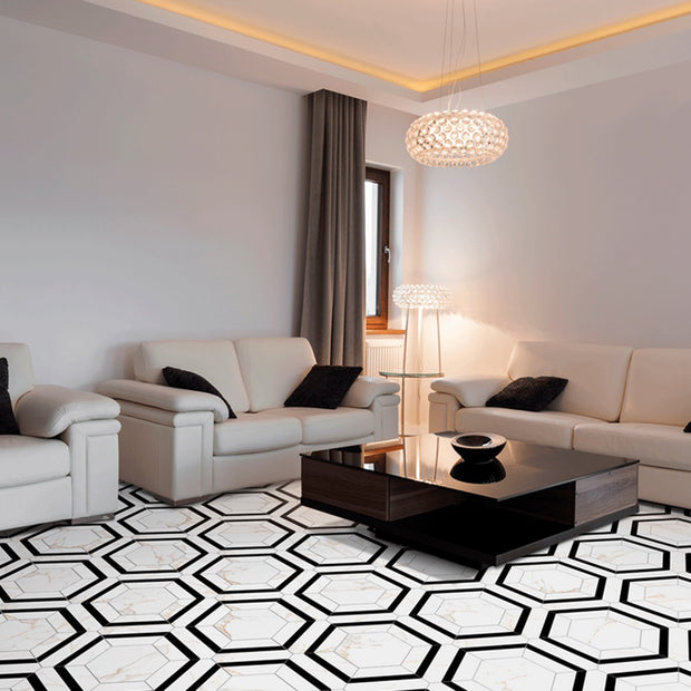 Dortmund Hex & Essen Hex, black matt tile at Irwin Tiles
